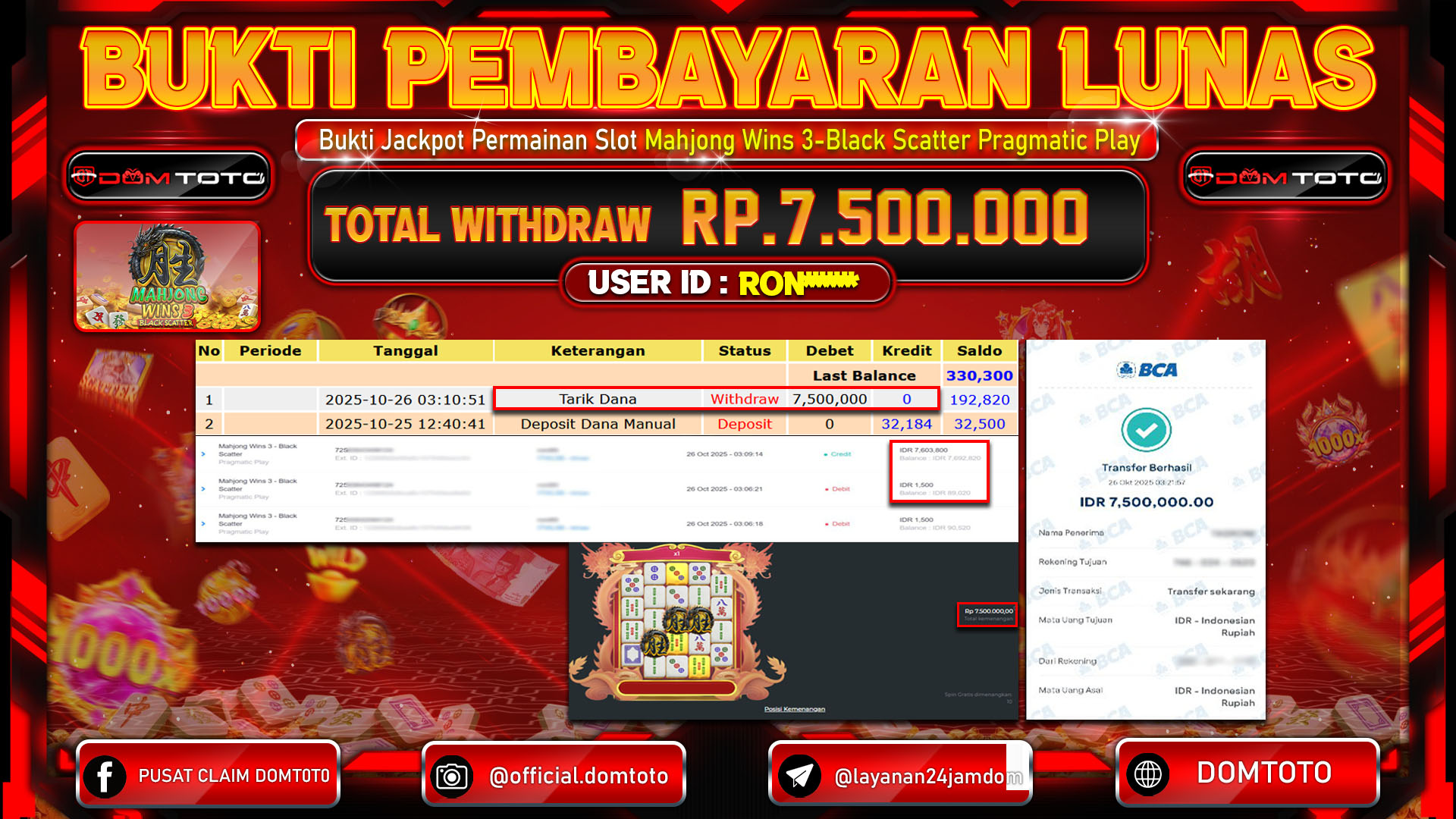 JACKPOT Slot Mahjong Wins 3 - Black Scatter Pragmatic Play 26 OKTOBER 2025